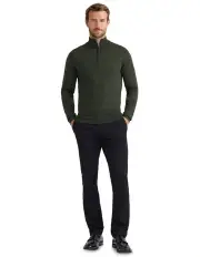 [Oxford] Merino Zip Neck Pure Wool Pullover Knitwear in Bottle Green