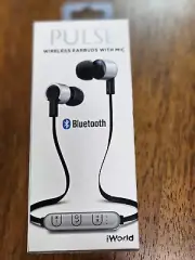 New iWorld Silver PULSE Bluetooth Wireless Earbuds w/In-line Mic Noise-Isolating