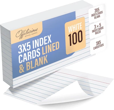 Ruled Index Cards 3X5 — Durable Blank Cards Bulk for Writing Recipes, Notes & Fl
