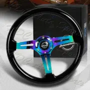 NRG 350MM Neo Chrome / Black Colored Wood 3" Deep Steering Wheel RST-018BK-MC