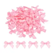 80Pcs Mini Ribbon Bow 1.5" Mini Fabric Satin Ribbon Flower Bows Light Pink