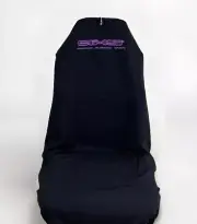 2 x PURPLE AXS LOGO BLACK THROW OVER SLIP ON SEAT COVERS FIT SUBARU IMPREZA WRX