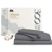 500 Thread Count Cotton Sheet Dark Grey Queen Sheets Set, 4-Piece Long-Staple...