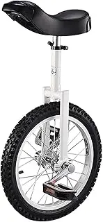 Unicycle 16" Kid's/Adult's Trainer Unicycle Height Adjustable Professional Unicycle with Unicycle Stand, 4 Colors Available (Color : White, Size : 16 Inch) Durable TDF