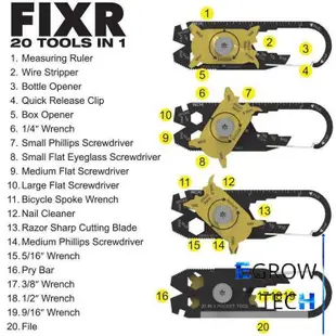 Egrow Utility Fixr Pocket MultiTool 20 合 1 EDC 生存鑰匙扣工具