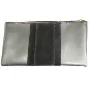 Summer & Rose Black Vegan Leather and Suede Foldover Clutch gold zipper FREESHIP