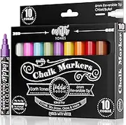Loddie Doddie Liquid Chalk Markers - 10-Count 6mm Chisel & Bullet Tip - Earth Tone Erasable Chalkboard Pens - Dry Erase Markers for Blackboard