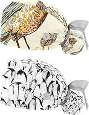 [WOSHJIUK] Working Hat 2 Pack Scrub Caps for Women,Art Bird Flower Blooming,Tie Back Cap Adjustable Scrub Hat