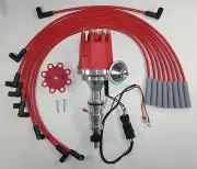 FORD FE 352-360-390-427-428 RED Small Cap HEI Distributor & RED Spark Plug Wires