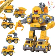 5-in-1 Construction Transforming Robot Toys for 3-8 Year Old Boys & Girls