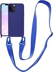 Mobile Phone Lanyard Case Compatible with Apple iPhone 15, Soft Silicone TPU Phone Necklace Case with Nylon Strap, Crossbody Protective Case with Stylish Shoulder Strap, Sapphire Blue