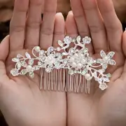 Crystal Bride Wedding Hair Comb Silver Rhinestone Bridal Headpieces peal flower