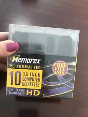 Vintage 10 Memorex PC formatted 3.5 inch computer diskettes factory sealed