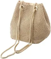 [Minkissy] Golden Rhinestone Bucket Bag for Women Elegant Polyester Shoulder Handbag Stylish Evening Clutch Ladies for Travel and Everyday Use