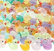 Mini Ducks 60PCS 0.7x0.6 Inch Luminous Mini Resin Ducks Miniature Glow in The Dark Ducks Little Ducks Ornament for Dollhouse Garden Decoration DIY Craft Micro Landscape Party Decor Duck