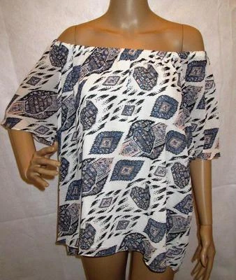VINCE CAMUTO $99 WHITE GRAY PINK OFF-SHOULDER PEASANT BOHO BLOUSE SHIRT TOP XSS