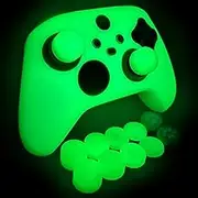 HLRAO Green Glitter Anti-Slip Protective Silicone Cover Skin Glow in The Dark Grips Compatible with Xbox Series X/S Controller,8 PCS Glitter Thumb Grips Caps and 2 Grips Caps.