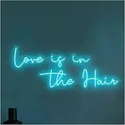 Hanging Art Neon Signs Love Is In The Hair LED Neon Sign USB Wedding Engagement Aesthetic Light Word Neon Home Hotel Party Decor Neon Lamp 42cmx20cm(Ice Blue)
