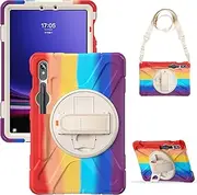 [SLLMYYX] Case for Samsung Galaxy Tab S10 FE/Tab S9 FE/Tab S9, 360 Rotating Hand Strap Shockproof Protective Cover with Shoulder Strap, Colourful Red