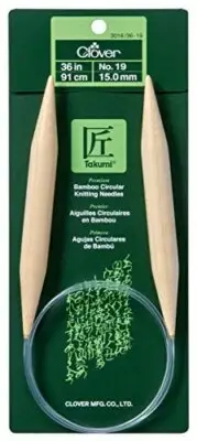 Clover 3016/36-19 No. 19 Bamboo Circular Knitting Needles, 36"