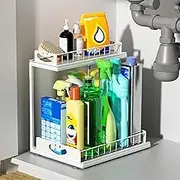 SUMAITech Metal Under Sink Shelf Kitchen, Base Cabinet Organiser, Bathroom, Under Sink Organiser, Extendable, Extendable Cabinet Organiser for Kitchen, Bathroom, Base Cabinets, Dishwasher Organiser,