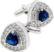 [Jonwo] Silver Tone Triangle Gem Stone Cufflinks for Men Wedding Dress Men Crystal Cuff Links for Shirt Party Birthday Anniversary Dress, 18mm (0.7 Inch), Brass, blue crystal