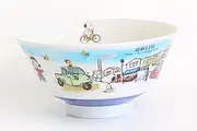 Peanuts 889776 Snoopy World Travel Showa Retro Ramen Bowl Noodle Bowl Diameter Approximately 7.1 x Height Approximately 3.5 inches (18 cm) x Height Approximately 3.5 inches (9 cm), Microwave and
