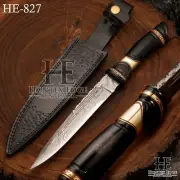 HUNTEX Handmade Damascus Blade, Buffalo Horn Handle, 330 mm Long Bushcraft Knife