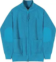 [Generic] Men Double Zippers Striped Cardigan Slim Fit Stand Collar Cardigan Sweater Winter Zippers Casual Jacket Big and Tall, Blue, XXL