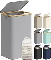 SONGMICS Laundry Basket with Lid, Large Laundry Hamper, 90L, Removable Mesh Liner, Oxford Fabric, Bamboo Handles, Collapsible, 42 x 32 x 70.5 cm, Dove Grey LCB509G01