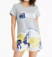 NEW PETER ALEXANDER WOMENS RELAX TEE TOP + PALM LEAF SHORTS PJ SET XS RRP$109.90