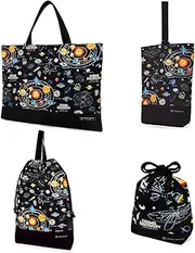 COLORFUL CANDY STYLE NW400600 Kindergarten Entrance 4-Piece Set, Quilting, Solar System Planets and Cosmo Planetarium (Black)