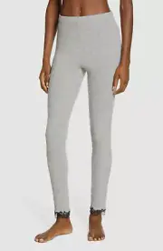 $120 Natori Women's Gray Luxe Embroidered Ulla Lace Trim Ribbed Leggings Size M