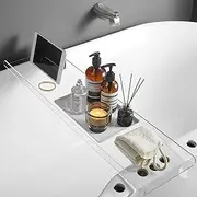 SHUNLI Clear Bathtub Tray Caddy, Bath Tub Rack Shelf, Luxury Bathroom Organizer Tablet Holder, Acrylic