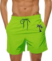 [Generic] M Casual and Fashionable Solid Color Coconut Tree Print Sports Drawstring Beach Shorts Athletic Mesh Shorts Men