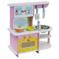 在飛比找松果購物優惠-兒童木制廚房玩具 木製仿真廚房 豪華仿真小廚房 粉小灶台 幼