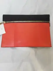 New VICTORIA BECKHAM Black & Tangerine Lizard Small Folio Clutch Made Italy $550