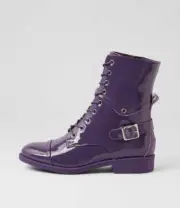 New Django & Juliette Mekhi Purple Patent Leather Lace Up Boots Womens Shoes