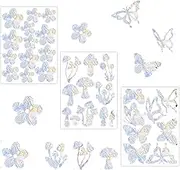 GIICE 32 Pcs Window Clings Rainbow Film Suncatcher Sticker Decals for Bird Strikes Prism Non Adhesive Electrostatic Stickers(Butterflies, Mushrooms, Flowers)