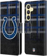 Head Case Designs Officially Licensed NFL Ombre Black Plaid Indianapolis Colts Art Leather Book Wallet Case Cover Compatible with Samsung Galaxy S24 5G