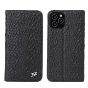 For iPhone 12 Pro Max Case Crocodile Genuine Cow Leather Wallet Cover Black