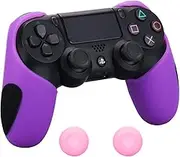Silicone Thicker Half Skin For PS4/ SLIM/ PRO Controller x 1 + Thumb Grip x 2 (Purple)
