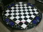 30'' Black Marble Chess Table Top Pietra Dura Inlay Malachite Children Game c21