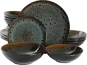 Gibson Elite Kyoto Double Bowl Dinnerware Set, Service for 4 (16pcs), Teal