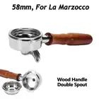 58mm Portafilter For LaMarzocco Espresso Coffee Machine Double Spout Wood Handle