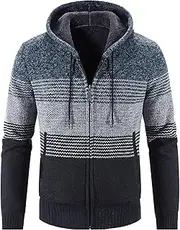Men's Full Zip Knit Sweater Jackets Color Block Sherpa Lined Hooded Cardigan 2024 Fall Winter Fleece Jackets Coats