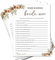 Boho Bridal Shower Games 30pcs Wedding Shower Games Cards, Bridal Games for Showers, Engagement Party Games Who Knows The Bride Best - Wedding Games for Reception Dinner Activities Game Card /12