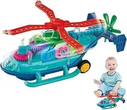 Wezalget Transparent Helicopter Toy,Transparent Helicopter Toy Moving Wheel Electric Toy | Colorful Aircraft Toy Gear Musical Go Toy Car for Boys