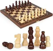 Chess Board Set,Magnetic Travel Chess Set,2 in 1 Folding Travel Chess Kit,Pieces Storage Slots,Wooden Folding Checkerboard,for Adult,Kids,Beginner
