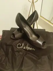 Cole Hahn Brown Leather 3 Inch Peep Toe Heel